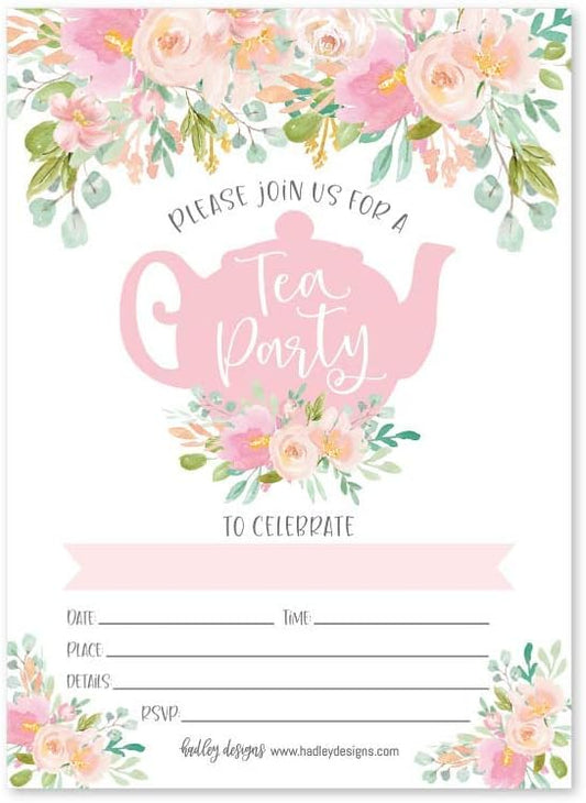 Hadley Designs Kids Birthday Invitations Girl Princess Theme - 25 Princess Birthday Party Invitations For Girls, Royal Invites For Girls, Cute Tea Party Supplies, Made in USA
