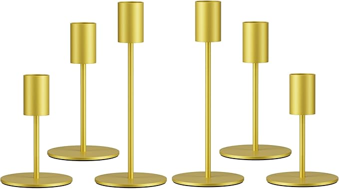 zeochyni Set of 6 Gold Taper Candle Holders Candlestick Holders, Decor Candle Stick Candle Holder for Table or Mantel Centerpiece, Wedding, Dinning, Party Home Decor