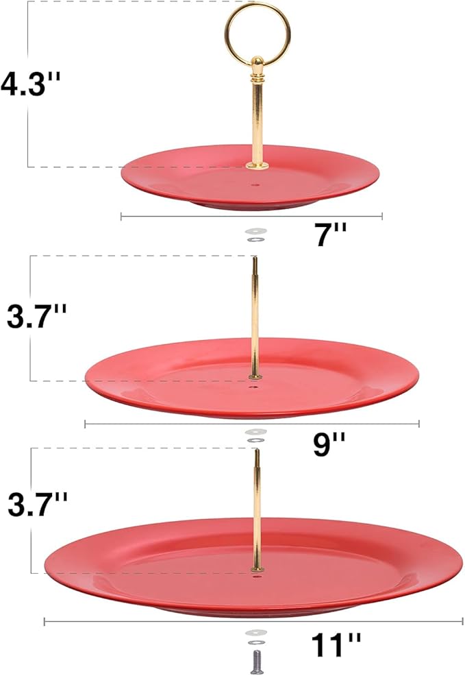 TP 3-Tier Cupcake Stand Melamine Serving Tray Unbreakable Dessert Stand Fruit Candy Display Tower for Wedding Birthday Tea Party and Baby Shower, Red