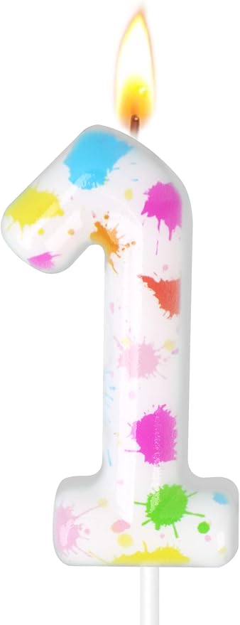 Paint Birthday Candles, Art Paint Party Decoration Supplies, Birthday Number Candles for Cake Topper (Multicolour, Number 1)
