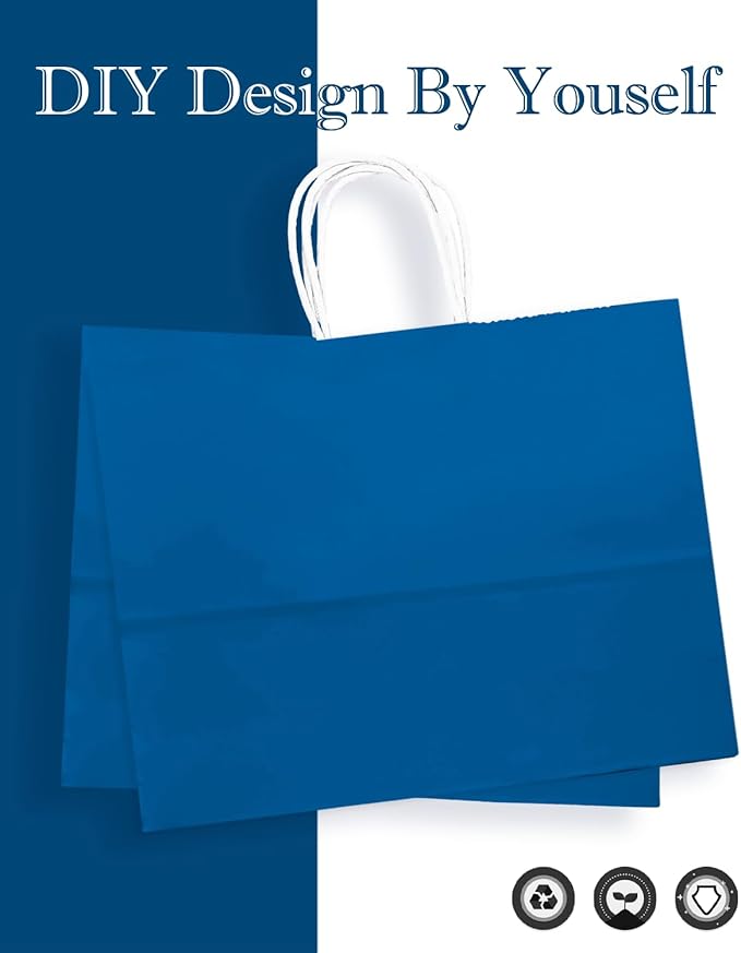 qiqee 24PCS Large Gift Bag with Handles Bulk 13"x4.5"x10" Gift Bags Cyan Bags Multiple Uses (32x11x25cm,Wide Large)