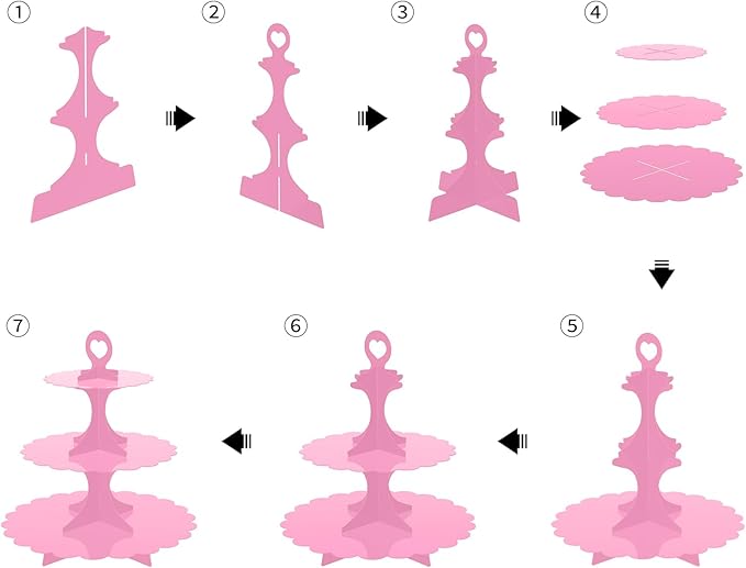 Pink Cupcake Stand, 3-Tier Heart Handle Dessert Display Tower, Scalloped Edge Cake Stand for Girl Birthday Baby Shower Wedding Party Decoration, Easy Assembly (2-Pack) ﻿