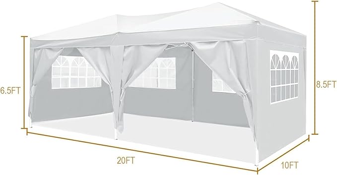 10x20 Pop Up Canopy Tents for Parties, Portable Outdoor Tent with Carry Bag & 4 Sandbags, for Wedding, Patio Events, Commercial, Birthday, Graduation (White, 10x20)