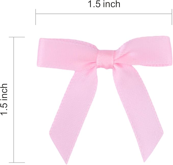 Meseey 100 Pcs 1.5 Inches Premade Craft Bows Self Adhesive Pink Satin Ribbon Bows for Treat Bags Gift Wrapping Basket Wedding Baby Shower Brithday Party(Pink)