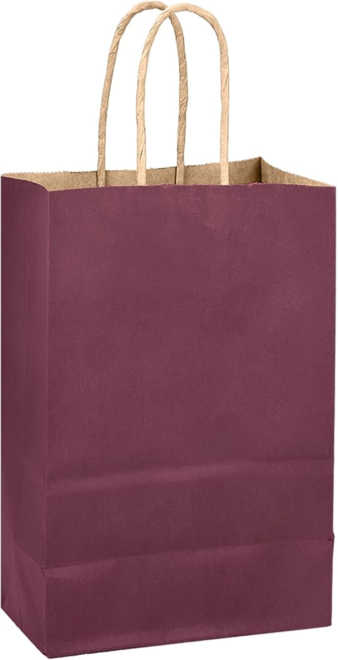 qiqee Purplish Red Gift Bag with Handles Bulk 24Pcs Paper Bags -10.6"x8.3"x4.3"Party Favor Bags - Solid Color