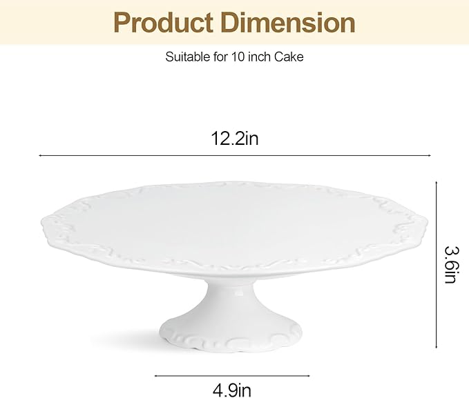 12 inch Cake Stand, White Cake Stand for 10" Cake, Ceramic Cake Plate, Round Dessert Stand, Wedding Cake Stands, Cupcake Pedestal Stand for Party, Birthday