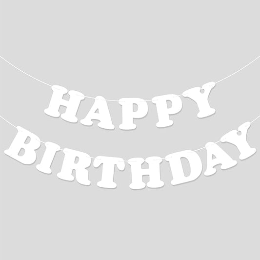 White Happy Birthday Banner Sign Birthday Backdrop Party Supplies for Kids Boys Girls Birthday Party Decorations