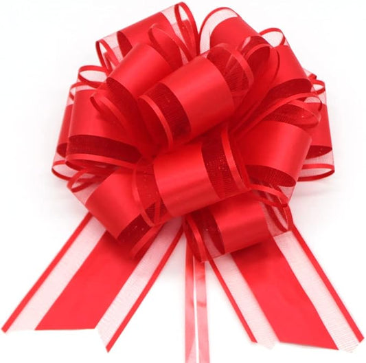 6 PCS Large Pull Bows, Red Pull Bows for Gift Wrapping, 6 Inches Wedding Ribbon Bows for Boxes, Flower Arrangements, Party Decoration (Red)