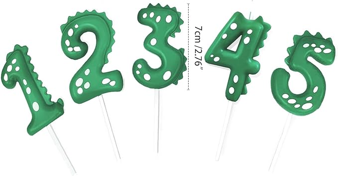 Number 2 Dinosaur Birthday Candles Set, Dino-Themed Cake Candle 2 2.75 Inch Green with 5Pcs Dinosaur Candles for Birthday Parties Celebration