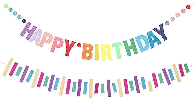 MEETINGU Rainbow Happy Birthday Banner, Colorful Party Decorations, Sign, Supplies for Boys, Girls, Kids, Adults (Ribbon)