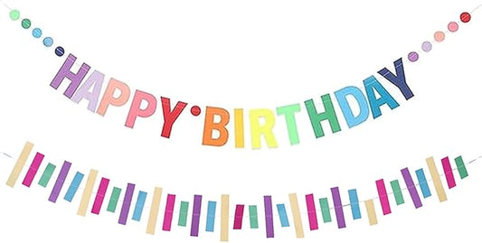 MEETINGU Rainbow Happy Birthday Banner, Colorful Party Decorations, Sign, Supplies for Boys, Girls, Kids, Adults (Ribbon)