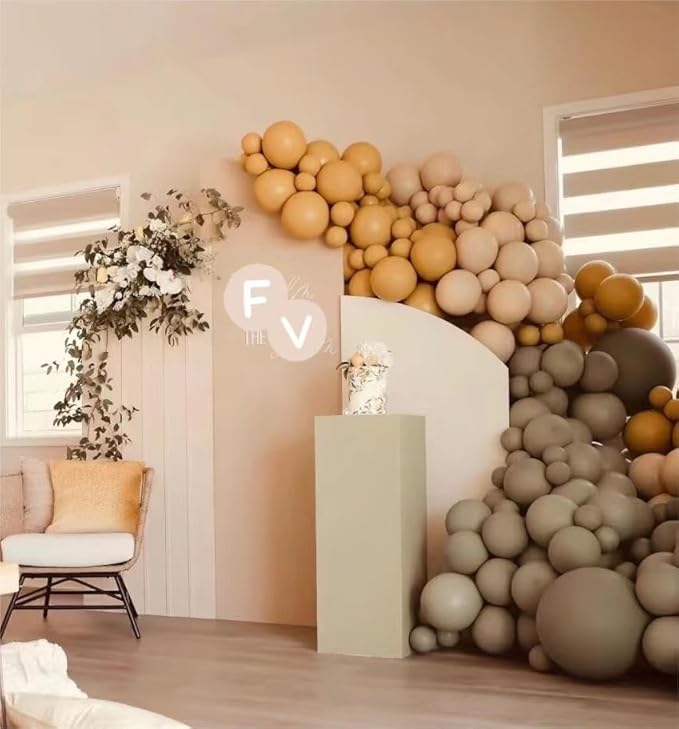 MEBAY Boho Balloons Garland Arch Kit, 146 Pcs Brown Nude White Balloons Different Sizes for Girls Baby Shower Garden Tea Party Bachelorette Birthday Wedding Decorations