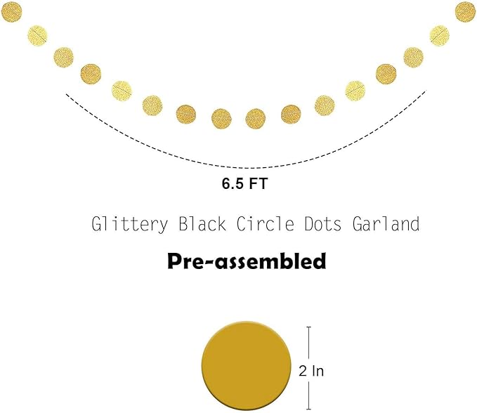 Gold Happy Birthday Banner Decoration Kit, Golden Glittery Birthday Banner Circle Dots Garland with Gold Silver Hanging Swirls for BDAY Baby Shower Party Decorations Supplies, Pre-Strung