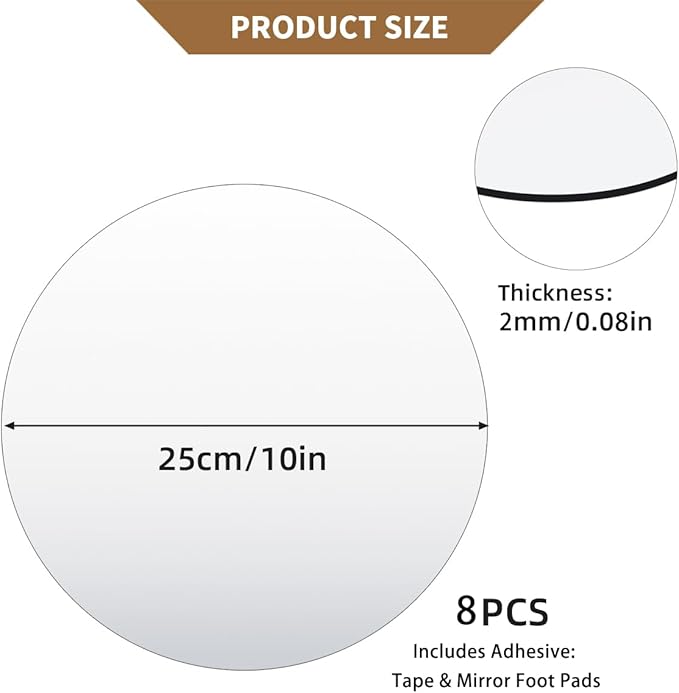 8 Pack Round Mirror Centerpieces for Tables Decorations, 10" Acrylic Round Mirror Tray Candle Plate 2mm Thickness Mirror Centerpiece Table Decorations for Wedding Decorations Party, Wall Decor