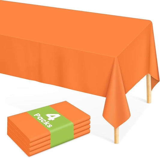 Mulbozy Orange Plastic Table Cloth Disposable 4 Pack, 54 × 108 Inch Tablecloths Rectangle, Orange Plastic Table Cover for Party Decor