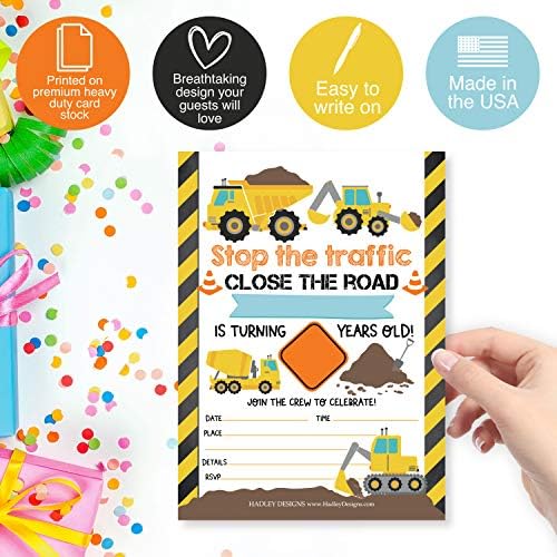 25 Kids Birthday Invitations Boy Construction Theme Party Invites for Boys