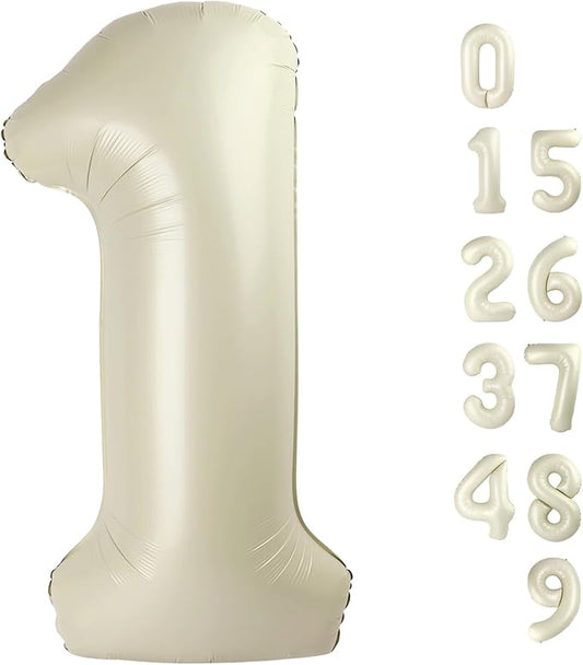 Number Balloons 1, 40 Inch One Balloons for 1st Birthday Girl Boy 1 11 21 Party Decorations Baby Shower Photo Shoot, Cream White 1 Balloon
