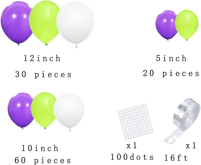 Purple Lime Green White Balloon Arch Garland Kit - Lime Green and Purple Balloons White Balloons for Birthday Baby Shower Graduations Wedding Party Decorations