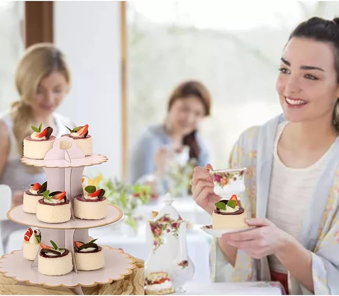 MRPAPA White Tiered Cupcake Stand 2 Pack, 3 Tier Serving Tray for Party Decor, Cup Cake Tower Holder for 24 Cupcakes, Dessert Holder for for Birthday Graduation Baby Shower Tea Party (White)
