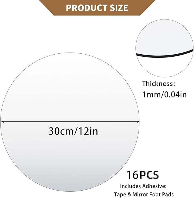 Round Mirror Centerpieces for Tables Decorations, Acrylic Circle Mirror Tray Plates Candle Plate Centerpiece Table Decorations for Wedding Decorations Party Baby Shower, Wall Decor (16, 12×12inch)