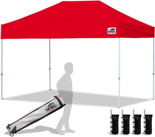 Eurmax USA 8x12ft Pop Up Canopy, Commercial Instant Tent for Outdoor Events, Patented No-Tip Rolling Storage Bag with 4 Sandbags, UV & Water Resistant, Heavy Duty Portable Shelter Gazebo,Red