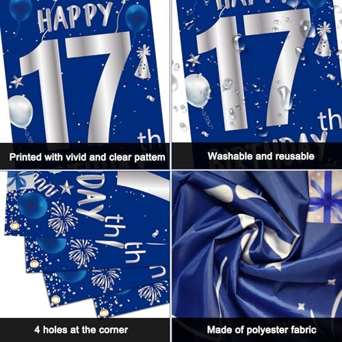 17th Birthday Decorations for Boys Girls, Blue 17 Year Old Party Supplies