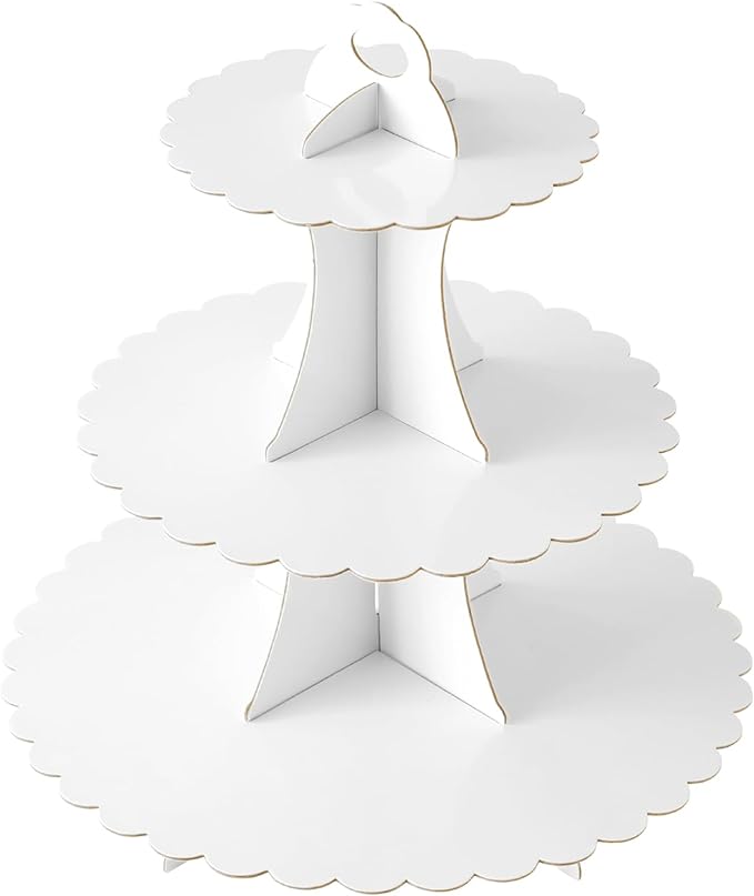 Soleebee 3-Tier Cupcake Stand, Cardboard Cupcake Tower, Dessert Cup Cake Stand Tower for Birthday Wedding Party Decoration, Cupcake Tier Stand 1 Set (White)