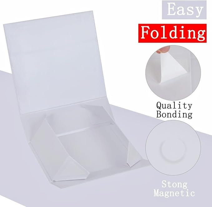 UoeRing 1 Pcs White Gift Box 11.5x8x4 inch Luxury Gift Box for Presents with Magnetic Lid Collapsible,Birthday,Christmas,Contains Card, Ribbon, Tissue Paper,Shredded Paper Fille