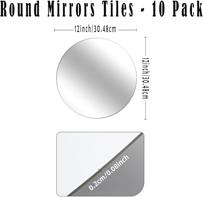 10PCS 12inch Round Mirror Centerpieces for Tables Decorations, 2mm Acrylic Circle Mirror Trays Candle Plate Mirror Tiles for Craft, Birthday Graduation Wedding Table Decorations