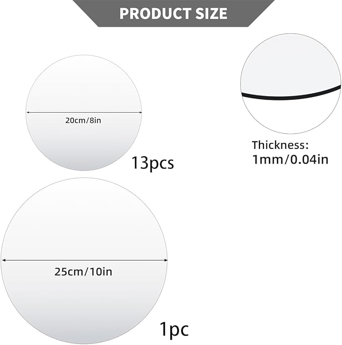 14PCS Round Mirrors for Centerpieces for Tables 8inch Acrylic Wall Mirrors 10" Circle Mirror Candle Mirror Trays Plates for Wedding Birthday Christmas Party Table Decorations