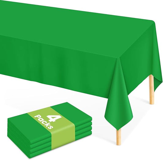 Mulbozy Green Plastic Table Cloth Disposable 4 Pack, 54 × 108 Inch Tablecloths Rectangle, Green Plastic Table Cover for Party Decor