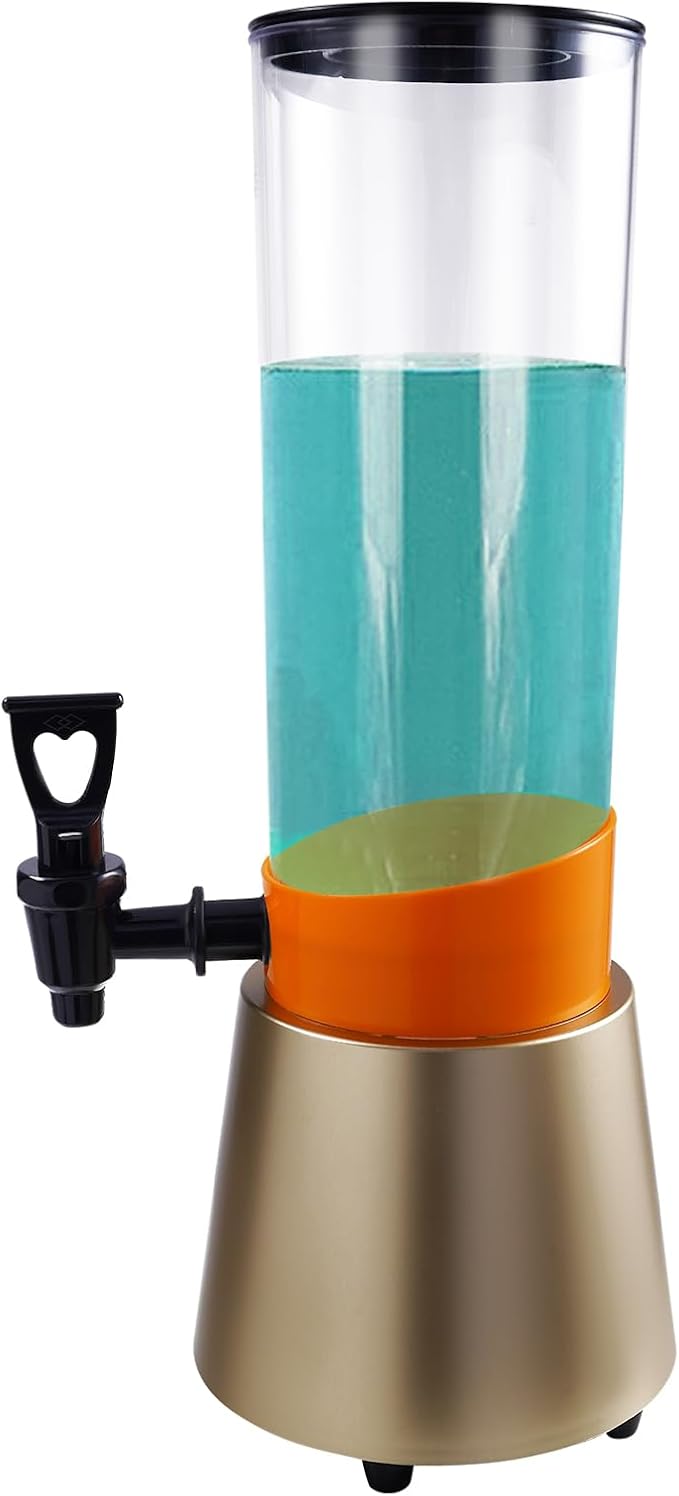 0.79 Gallon Beverage Dispenser With Champagne Gold Stand,Single Tank Water Ice Tea Beer Margarita Juice Drink Dispenser with LED White Light,Water Jar Dispenser with Spigot for Home Bar Parties