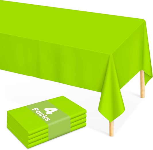 Mulbozy Lime Green Plastic Table Cloth Disposable 4 Pack, 54 × 108 Inch Tablecloths Rectangle, Green Plastic Table Cover for Party Decor