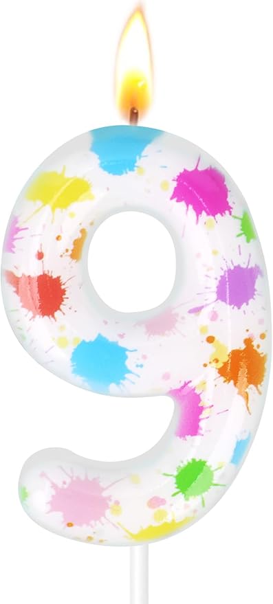 Paint Birthday Candles, Art Paint Party Decoration Supplies, Birthday Number Candles for Cake Topper (Multicolour, Number 9)