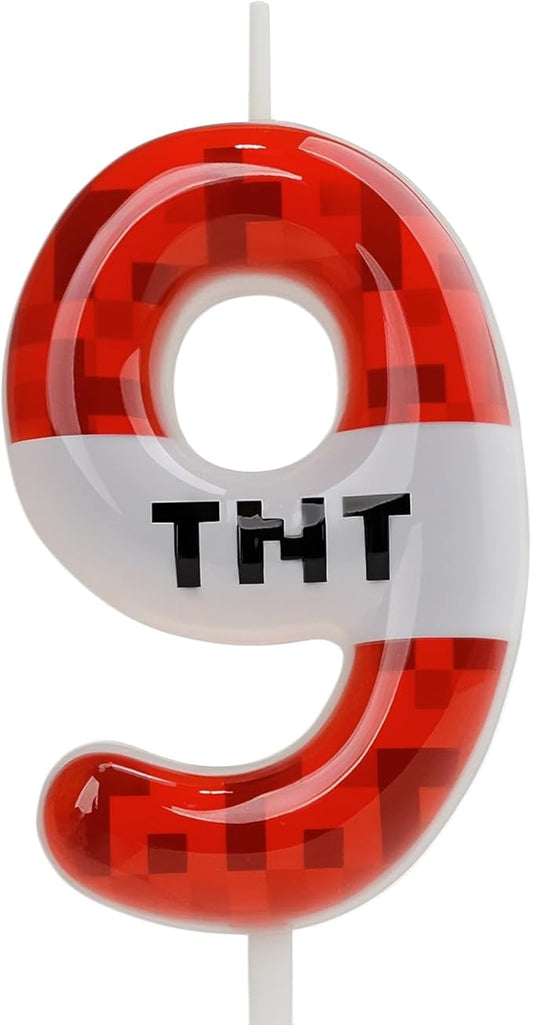 TNT Themed Birthday Candles for Boys Girls, Craft Pixels Cake Topper,Number 9 TNT Cake Toppers，Pixel Birthday Cake Candle,Kids Themed Birthday Party Supplies (Number 9)