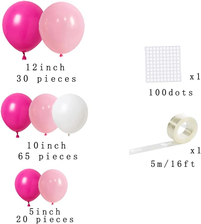 Rose Red Pink White Balloon Garland Arch - Lihgt Pink White Balloons Rose Red Balloons Valentines Party Balloons for Wedding Anniversary Girl Birthday Baby Shower Bridal Shower Party Decors