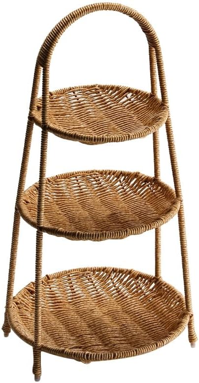 Landtom 3 Tiered Rattan Serving Stand | Serving Tray for Party | Round Wooden Platter for Cupcakes,Fruits,Dessert,Tea,Dried Fruit,Candy Or Snack (Wood 3 Tier-A)