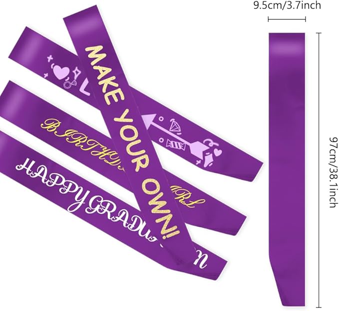 12 Pcs Satin Sash - Purple Sash for Party Supplies, Birthday, Wedding, Graduation, Beauty Pageant, Hen Party, Homecoming
