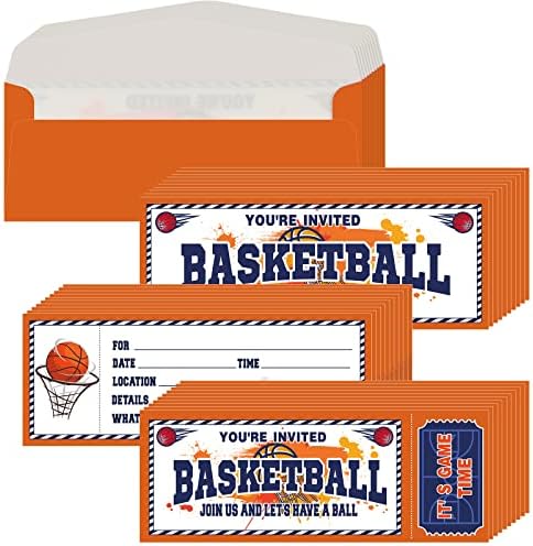 Woanger 50 Pcs Basketball Party Invitations with Envelopes Basketball Birthday Invite Cards 25 Tickets 25 Envelopes for Sports Favor Supplies