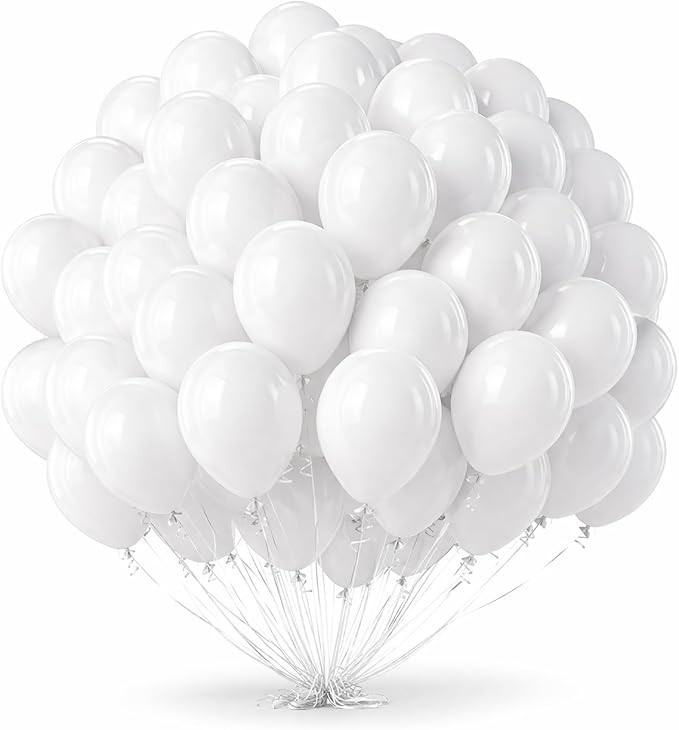 White Balloons 100 Pack, Latex Party Balloons, 12 Inch Round Helium Balloon for Wedding Birthday Christmas Bridal Shower, Elegant Backdrop Decorations