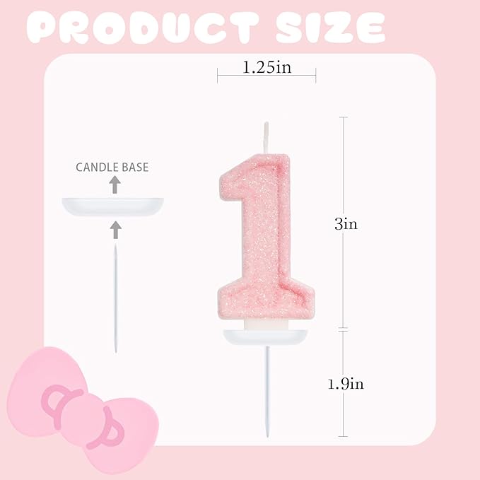 Pink Birthday Candles - Number 1 Candle for Girl, Sweet One Cake Topper for First Birthday Decorations, Sweet One Party Decorations
