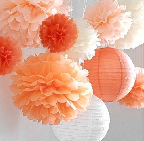 12Pcs Pom Poms of 10" 12" 14" Tissue Paper Craft Pom Poms Kit Tissue Paper Flowers Wedding Decorations for Wedding, Birthday, Baby Shower, Nursery Decor-Orange