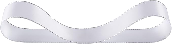 1" Double Face Satin Ribbon with Silver Edge 25 Yards (029-White), Perfect for Gift Wrapping, Party Decor, Wedding and Craft