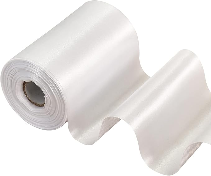 TONIFUL 4 Inch x 11 Yards Wide White Satin Ribbon Solid Fabric Large Ribbon for Cutting Ceremony Kit Grand Opening Chair Sash Table Car Bows Gift Wrapping Wedding Party Decoration Halloween Christmas