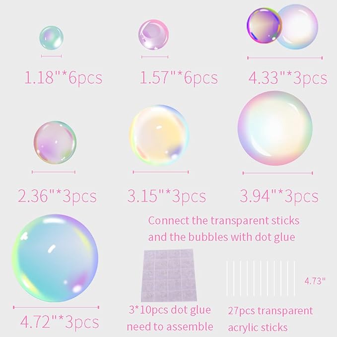 27Pcs Under The Sea Mermaid Party Cake Decorations Flat Bubble Cake Toppers Rainbow Bubble Sticker Children's Party Supplies Kids Birthday Mermaid Decor Baby Shower