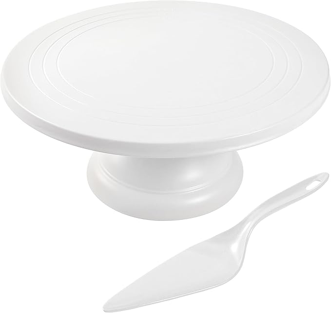 ECOWAY Bamboo Fiber Cake Stand 12 Inch with Cake Spatula, Black Round Cupcake Stand Large Dessert Stand, Cake Decorating Display Stand for Birthday Parties, Weddings, Baby Shower and Other Events
