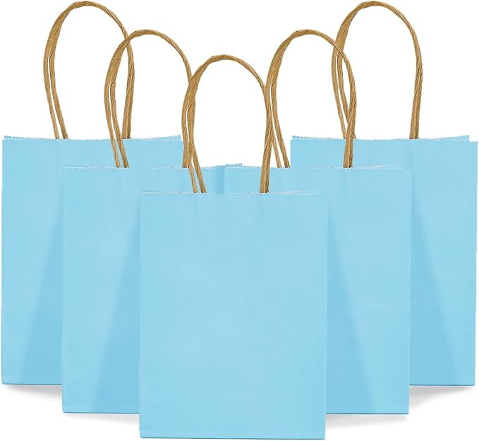 DjinnGlory 60 Pack Tiny Mini Small Blue Paper Gift Bags with Handles 6.3 x 4.7 x 2.75 Inch for Birthday Wedding Baby Shower Party Favors Goodies, Business Merchandise Shopping Kraft Bags