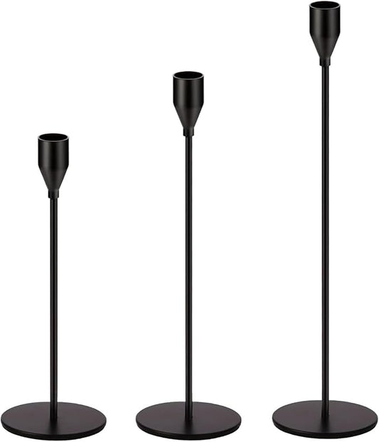 Candlestick Holders, Set of 3 Taper Silver Candle Holder Decor for Date, Festival, Wedding, Party, Dinning or Anniversary, Fit 3/4" Thick Pillar Candles & Led Candles