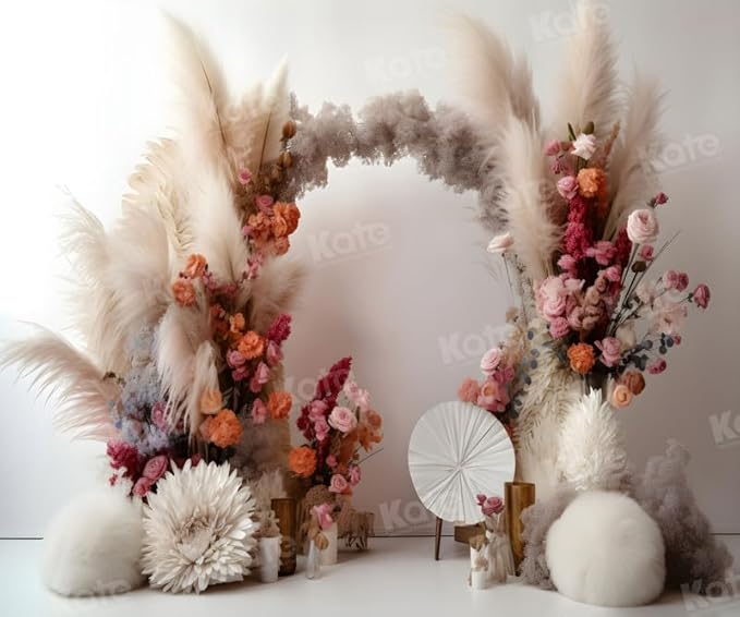 Kate Boho Flowers Photography Backdrop 1St Birthday Arch Floral White Wall Photoshoot Background Photographic Studio Photo Props,10x8ft