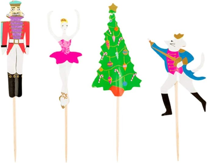 Top Cake Christmas Cupcake Toppers, 24 Nutcracker Holiday Cupcake Toppers - Assorted, Includes Christmas Tree, Ballerina, Nutcracker, And Rat King, Paper Xmas Cupcake Toppers - Restaurantware